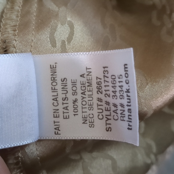 TRINA TURK* size 6 faux wrap belted long sleeve champagne chain print silk dress - Picture 13 of 17